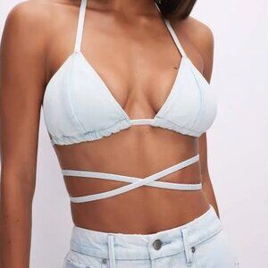 NWT Good American Tiny Ties Denim Triangle Top  - Size 5 (XXL)
